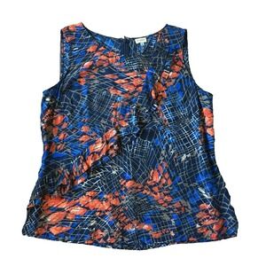 Ruffle Floral Top Women L 12 14 Sleeveless Rodeo Boho Shell Tank Office Western